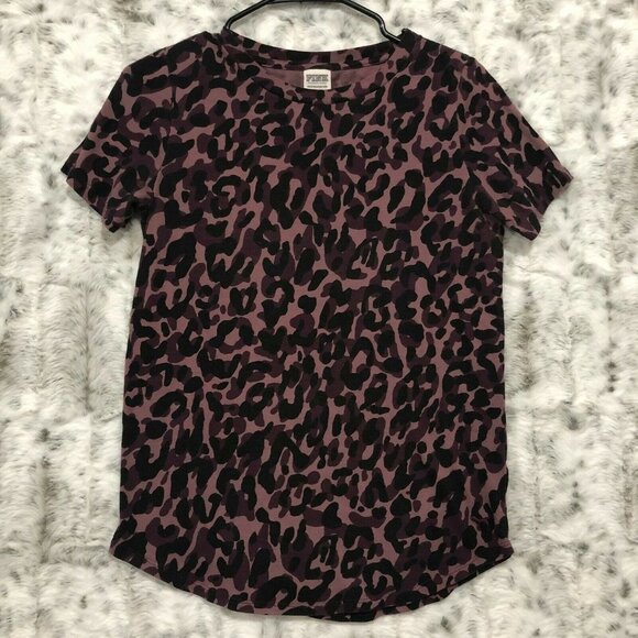 Victoria’s Secret PINK Short Sleeve Purple Leopard Print Crewneck T-Shirt XS - Picture 1 of 8